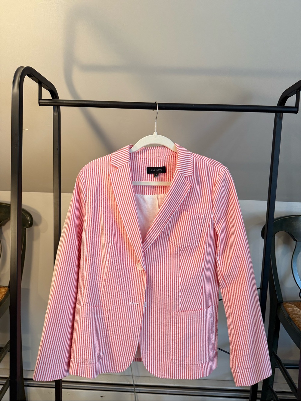 Talbots Pink and White Seersucker Blazer